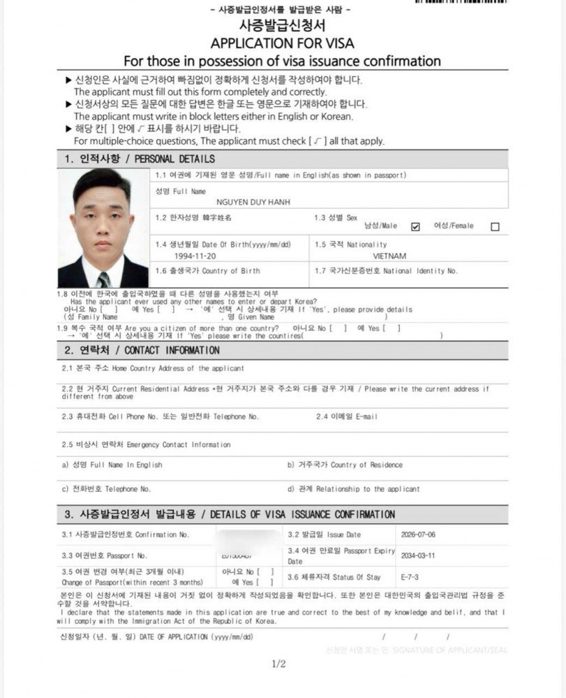 CHÚC MỪNG BẠN THỢ HÀN VISA E73 CÓ VISA