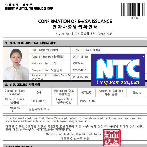 THẠC SỸ HÀN QUỐC VISA D2-3 CỦA NTC